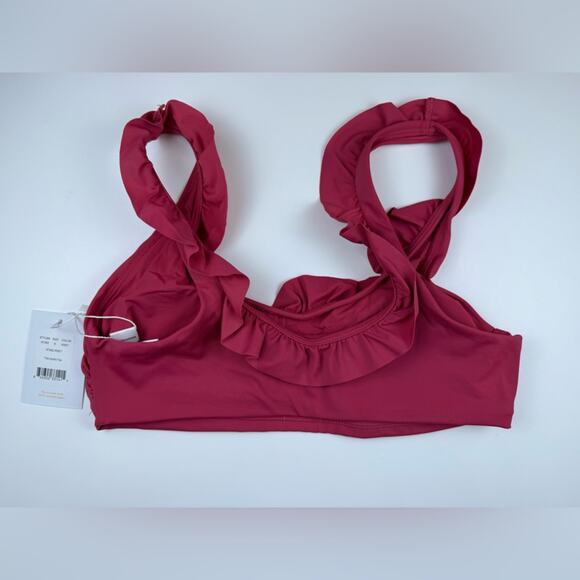 NWT Andie Swim The Hydra Bikini Top Ruffle Trim Rosette Pink Size Small - Picture 4 of 6